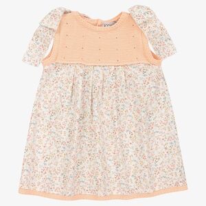 Mebi | Girls White & Orange Cotton Floral Dress